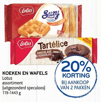 Promoties 20% korting bij aankoop van 2 pakken koeken en wafels lotus assortiment - Lotus Bakeries - Geldig van 30/01/2019 tot 12/02/2019 bij Alvo