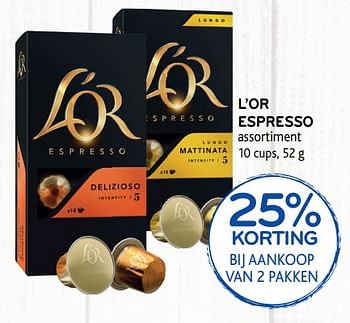 Promotions 25% korting bij aankoop van 2 pakken l`or espresso assortiment - Douwe Egberts - Valide de 30/01/2019 à 12/02/2019 chez Alvo