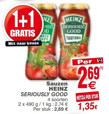 Promoties Sauzen heinz seriously good - Heinz - Geldig van 22/01/2019 tot 28/01/2019 bij Cora