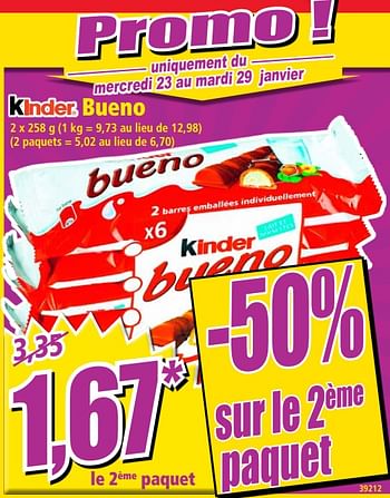 Promotions Bueno - Kinder - Valide de 23/01/2019 à 29/01/2019 chez Norma