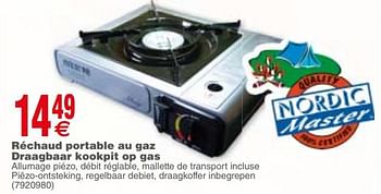 Promoties Réchaud portable au gaz draagbaar kookpit op gas - Nordic Master - Geldig van 22/01/2019 tot 04/02/2019 bij Cora
