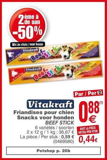 Promotions Friandises pour chiens snacks voor honden vitakraft beef stick - Vitakraft - Valide de 22/01/2019 à 04/02/2019 chez Cora