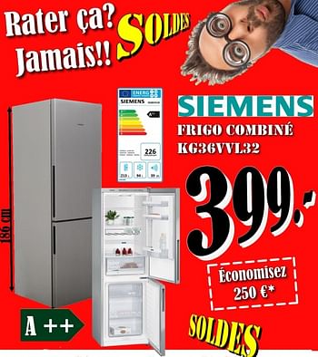 Promotions Siemens frigo combiné kg36vvl32 - Siemens - Valide de 03/01/2019 à 31/01/2019 chez Electro Zschau