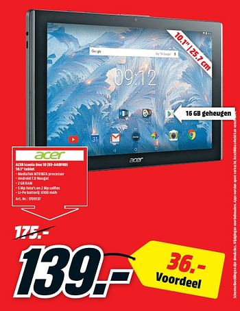 Promoties Acer iconia one 10 (b3-a40fhd) 10.1 tablet - Acer - Geldig van 21/01/2019 tot 31/01/2019 bij Media Markt