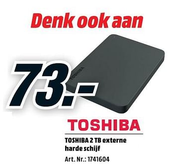 Promoties Toshiba 2 tb externe harde schijf - Toshiba - Geldig van 21/01/2019 tot 31/01/2019 bij Media Markt