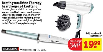Promoties Remington shine therapy haardroger of krultang - Remington - Geldig van 22/01/2019 tot 27/01/2019 bij Kruidvat