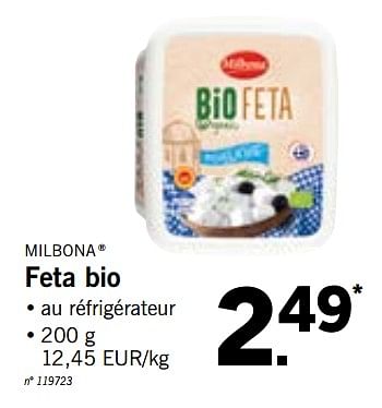 Promoties Feta bio - Milbona - Geldig van 28/01/2019 tot 02/02/2019 bij Lidl