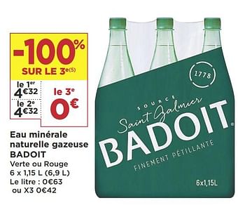 Promotions Eau minérale naturelle gazeuse badoit - Badoit - Valide de 22/01/2019 à 03/02/2019 chez Super Casino