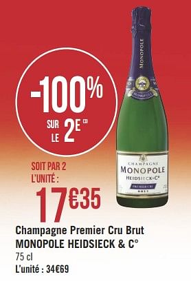 Promotions Champagne premier cru brut monopole heidsieck + c° - Champagne - Valide de 22/01/2019 à 03/02/2019 chez Géant Casino