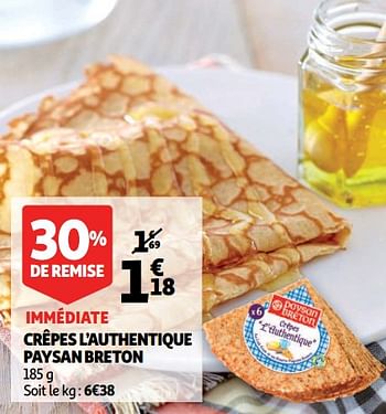 Promotions Crêpes l`authentique paysan breton - Paysan Breton - Valide de 23/01/2019 à 29/01/2019 chez Auchan Ronq