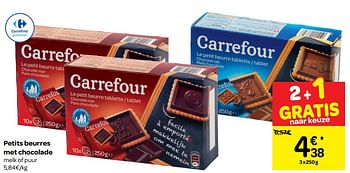 Promoties Petits beurres met chocolade - Huismerk - Carrefour  - Geldig van 23/01/2019 tot 04/02/2019 bij Carrefour