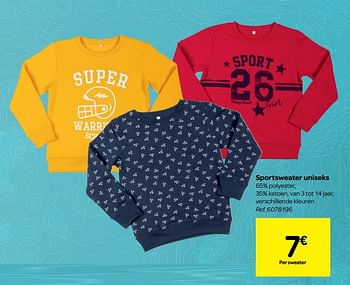 Promotions Sportsweater uniseks - Tex - Valide de 23/01/2019 à 04/02/2019 chez Carrefour