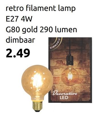Huismerk - Action Retro filament lamp e27 4w gold 290 lumen dimbaar - Promotie bij