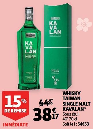 Promoties Whisky taiwan single malt kavalan - Kavalan - Geldig van 23/01/2019 tot 29/01/2019 bij Auchan