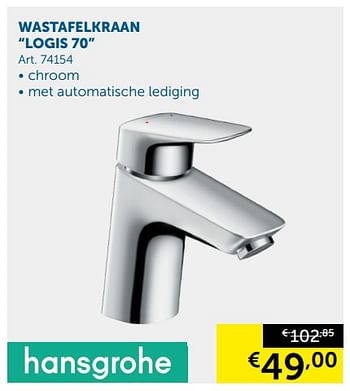 Promoties Wastafelkraan logis 70 - Hansgrohe - Geldig van 29/01/2019 tot 04/03/2019 bij Zelfbouwmarkt
