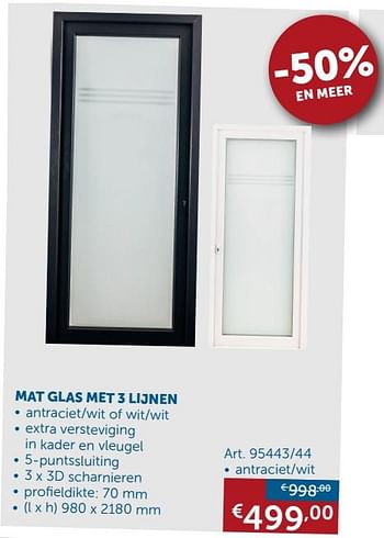 Promoties Buitendeur mat glas met 3 lijnen - Huismerk - Zelfbouwmarkt - Geldig van 29/01/2019 tot 04/03/2019 bij Zelfbouwmarkt