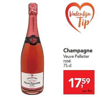Promotions Champagne veuve pelletier rosé - Champagne - Valide de 30/01/2019 à 12/02/2019 chez Makro