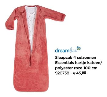 Promotions Slaapzak 4 seizoenen essentials hartje katoen- polyester roze - Dreambee - Valide de 01/01/2019 à 31/12/2019 chez Dreambaby