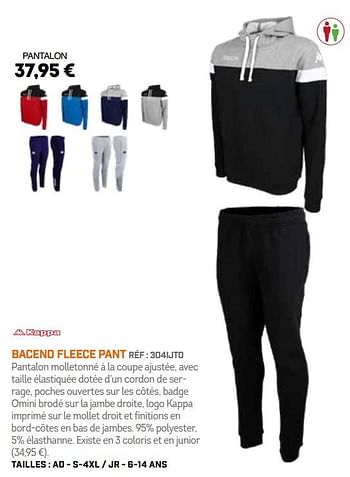 Promoties Baceno fleece pant - Kappa - Geldig van 01/10/2018 tot 31/03/2019 bij Sport 2000