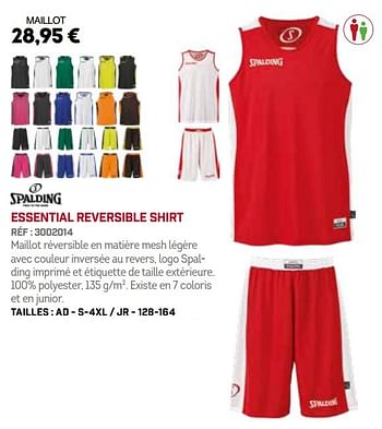 Promoties Essential reversible shirt - Spalding - Geldig van 01/10/2018 tot 31/03/2019 bij Sport 2000