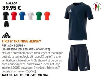 Promotions Tiro 17 training jersey - Adidas - Valide de 01/10/2018 à 31/03/2019 chez Sport 2000