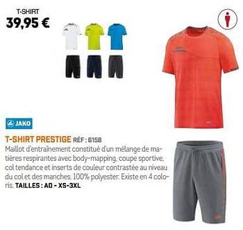 Promotions T-shirt prestige - Jako - Valide de 01/10/2018 à 31/03/2019 chez Sport 2000