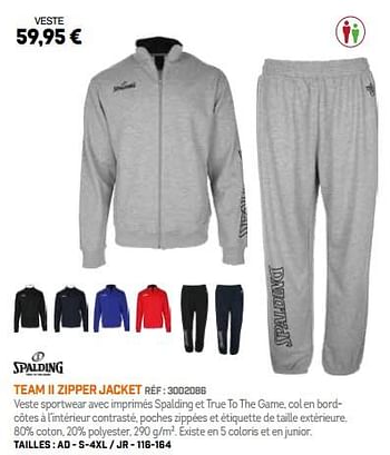 Promotions Team ii zipper jacket - Spalding - Valide de 01/10/2018 à 31/03/2019 chez Sport 2000