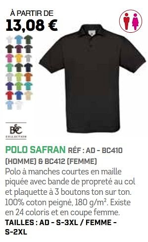 Promotions Polo safran - B&C - Valide de 01/10/2018 à 31/03/2019 chez Sport 2000