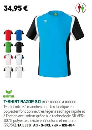 Promotions T-shirt razor 2.0 - Erima - Valide de 01/10/2018 à 31/03/2019 chez Sport 2000
