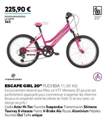 Promotions Escape girl 20`` fuchsia 11.50 kg - Montana - Valide de 01/01/2019 à 31/12/2019 chez Sport 2000