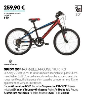 Promoties Spidy 20`` noir-bleu-rouge 10,40kg - Montana - Geldig van 01/01/2019 tot 31/12/2019 bij Sport 2000