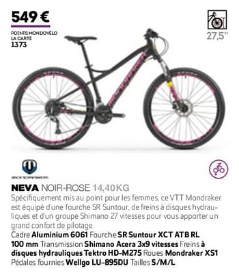 Promotions Neva noir-rose 14.40kg - Mondraker  - Valide de 01/01/2019 à 31/12/2019 chez Sport 2000