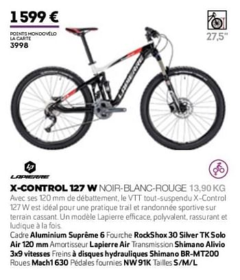 Promoties X-control 127 w noir-blanc-rouge 13.90 kg - Lapierre - Geldig van 01/01/2019 tot 31/12/2019 bij Sport 2000