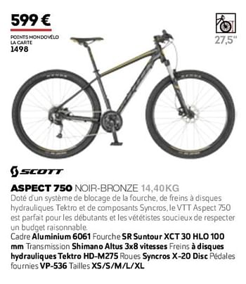 Promotions Aspect 750 noir-bronze 14,40 kg - Scott - Valide de 01/01/2019 à 31/12/2019 chez Sport 2000