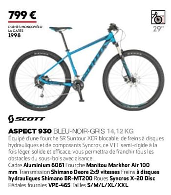 Promoties Aspect 930 bleu-noir-gris 14,12 kg - Scott - Geldig van 01/01/2019 tot 31/12/2019 bij Sport 2000