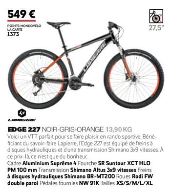Promotions Edge 227 noir-gris-orange 13,90 kg - Lapierre - Valide de 01/01/2019 à 31/12/2019 chez Sport 2000