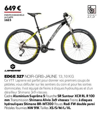Promoties Edge 327 noir-gris-jaune 13.10 kg - Lapierre - Geldig van 01/01/2019 tot 31/12/2019 bij Sport 2000