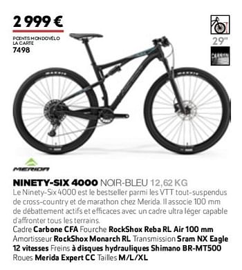 Promoties Ninety-six 4000 noir-bleu 12,62 kg - Merida - Geldig van 01/01/2019 tot 31/12/2019 bij Sport 2000