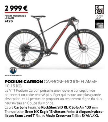 Promotions Podium carbon carbone-rouge flamme 10,15kg - Mondraker  - Valide de 01/01/2019 à 31/12/2019 chez Sport 2000