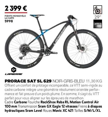 Promoties Prorace sat sl 629 noir-gris-bleu 11,30 kg - Lapierre - Geldig van 01/01/2019 tot 31/12/2019 bij Sport 2000