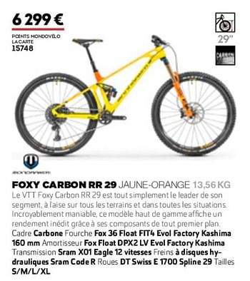 Promotions Foxy carbon rr 29 jaune-orange 13,56 kg - Mondraker  - Valide de 01/01/2019 à 31/12/2019 chez Sport 2000