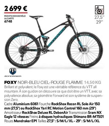 Promotions Foxy noir-bleu ciel-rouge flamme 14,50 kg - Mondraker  - Valide de 01/01/2019 à 31/12/2019 chez Sport 2000