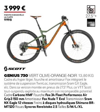 Promotions Genius 730 vert olive-orange-noir 13,80 kg - Scott - Valide de 01/01/2019 à 31/12/2019 chez Sport 2000