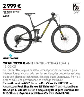 Promotions Trailster 8 anthracite-noir-or mat 15,00 kg - Bergamont  - Valide de 01/01/2019 à 31/12/2019 chez Sport 2000