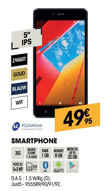 Promoties Konrow smartphone just5 - Konrow - Geldig van 31/01/2019 tot 19/02/2019 bij Electro Depot