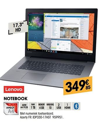 Promotions Lenovo notebook idp330-17ast - Lenovo - Valide de 31/01/2019 à 19/02/2019 chez Electro Depot