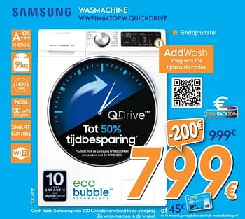 Promoties Samsung wasmachine ww91m642opw quickdrive - Samsung - Geldig van 01/02/2019 tot 24/02/2019 bij Krefel
