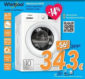 Promoties Whirlpool wasmachine fwg71484weu freshcare+ - Whirlpool - Geldig van 01/02/2019 tot 24/02/2019 bij Krefel