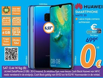 Promoties Huawei smartphone mate 20 - Huawei - Geldig van 01/02/2019 tot 24/02/2019 bij Krefel