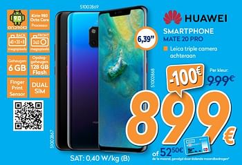 Promotions Huawei smartphone mate 20 pro - Huawei - Valide de 01/02/2019 à 24/02/2019 chez Krefel